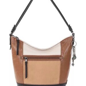 Multi-Tone Brown and Cream Leather Hobo Bag